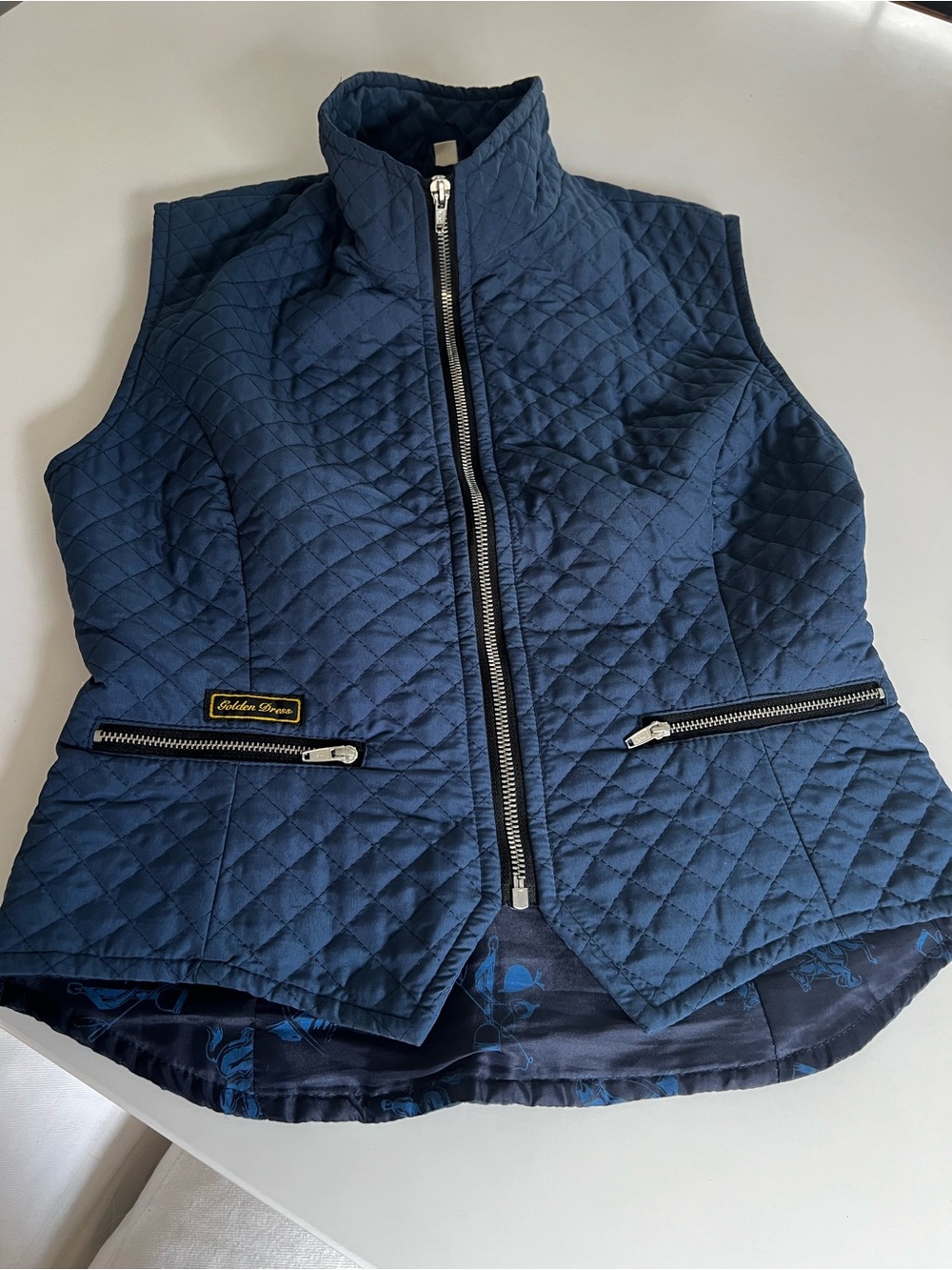 Golden Dress Quilted Blue Dressage Equestrian Fitted Vest size XS
